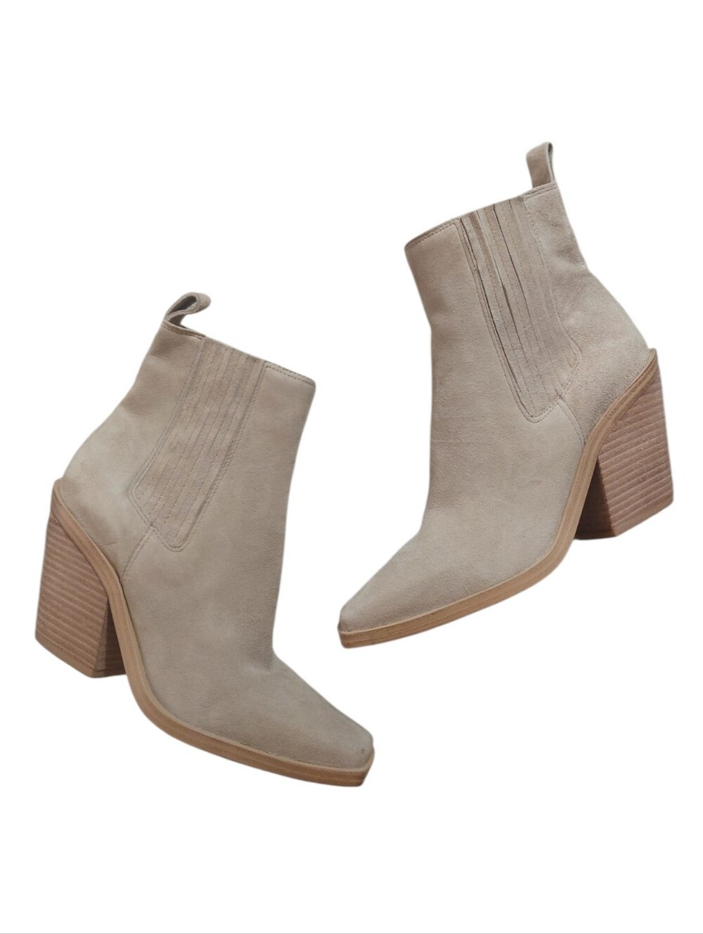Vince Camuto Tan Suede Western Square Toe Block Heel Ankle Boots Sz 7.5